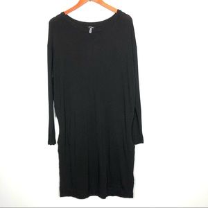 JONES NEW YORK long sleeve t shirt dress zip side pockets size M black stretch
